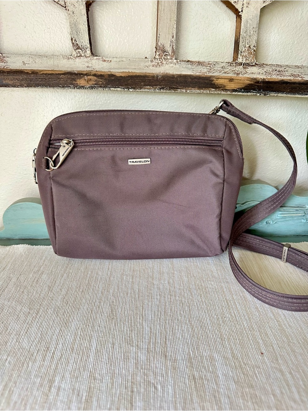 Travelon Mauve Brown Crossbody Messenger Bag